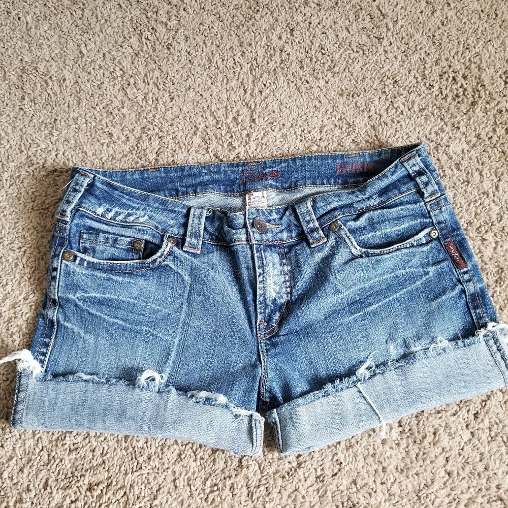 🚫SOLD🚫Silver brand cut off jean shorts